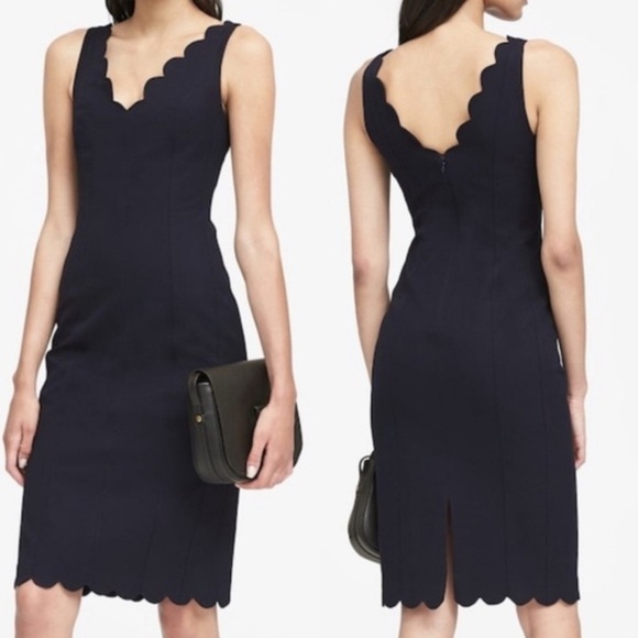 Banana Republic Navy Scalloped Hem V-Neck Dress size 4 - Picture 3 of 11